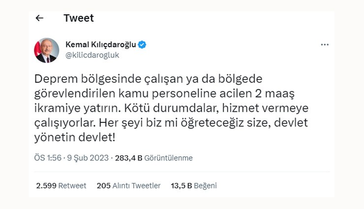 Kılıçdaroğlu: 'Kamu Personeline 2 Maaş Yatırın!'